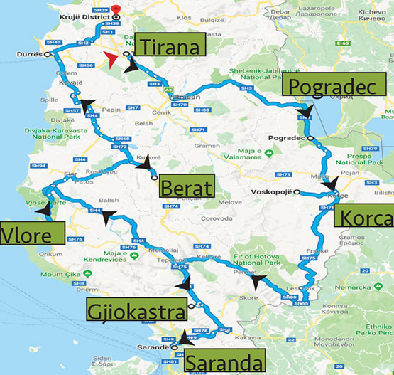 mapa tours albania